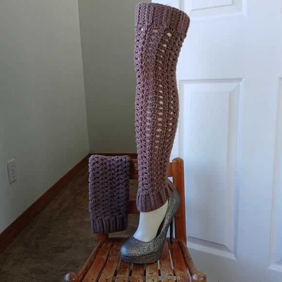 Mocha Leg Warmers OSFM crochet warm thick chunky over the knee dance premade - Picture 1 of 8